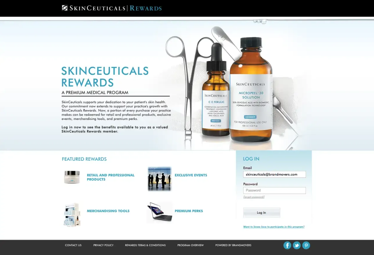 SkinCeuticals Rewards Program landing page high fidelity.