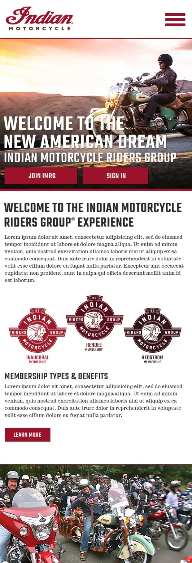 Full color mobile design of homepage.