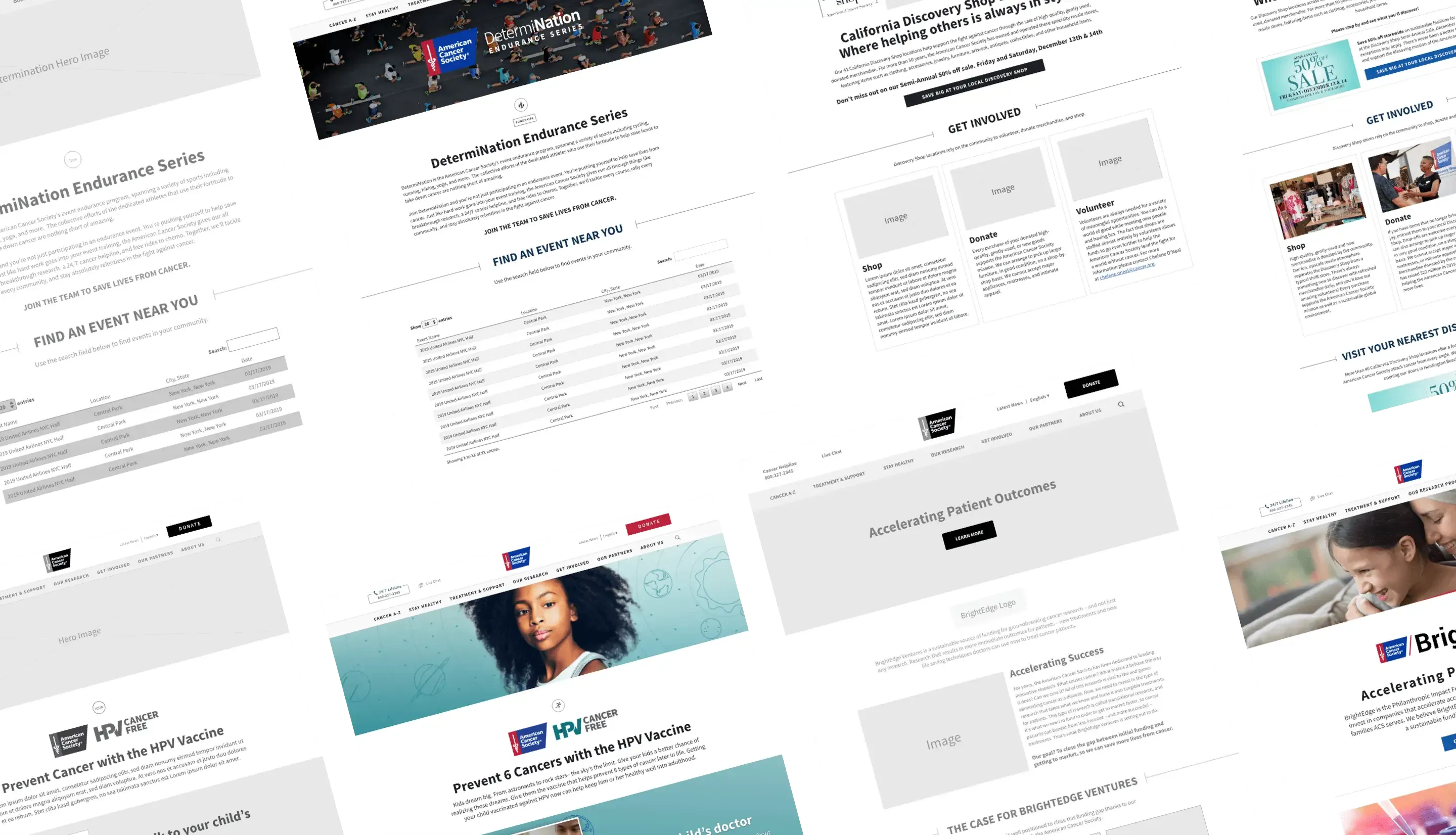 Collage of multiple Cancer.org webpage designs