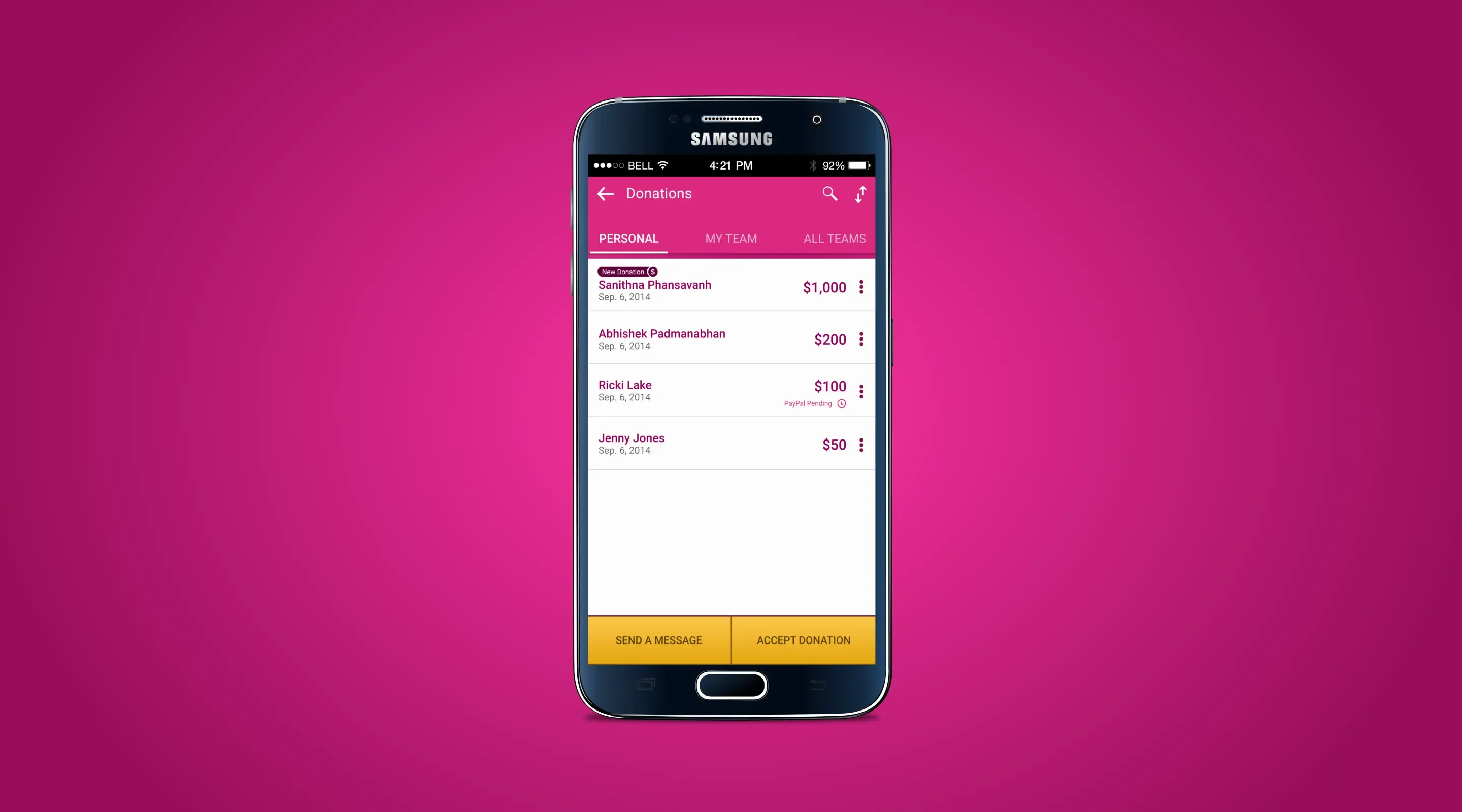 Mobile app Making Strides Against Breast Cancer donations raised screen