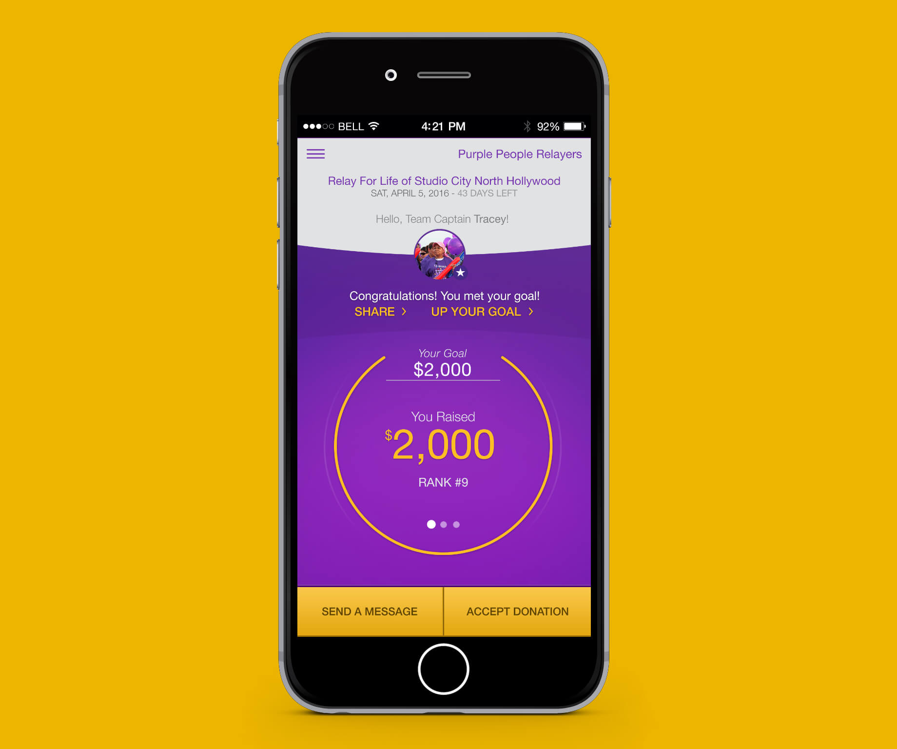 Image of Relay for Life Goal met screen