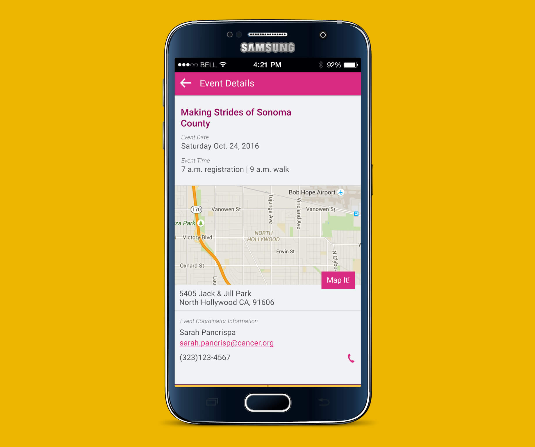 Image of Making Strides Event Details screen