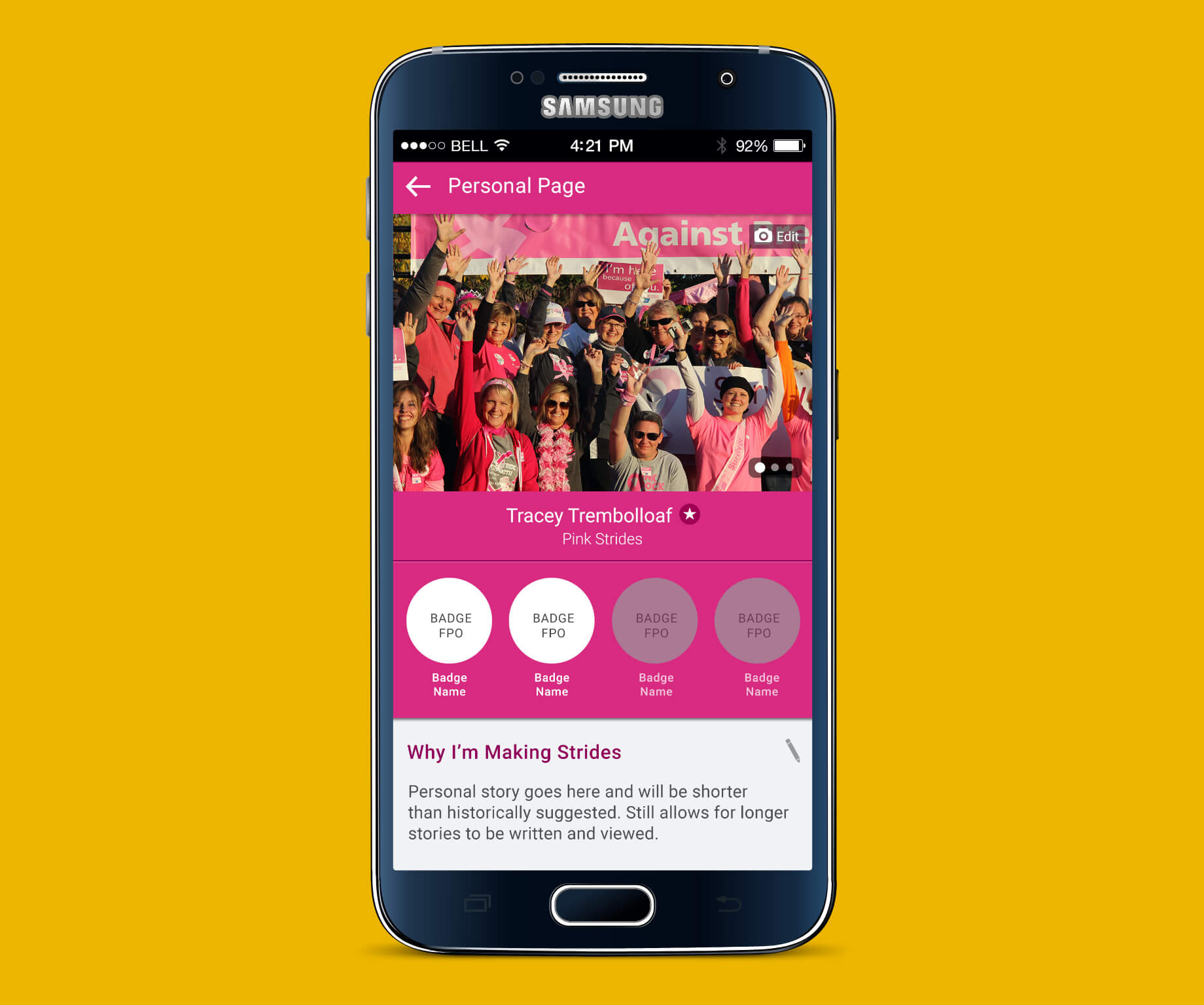 Image of Making Strides Personal Page screen