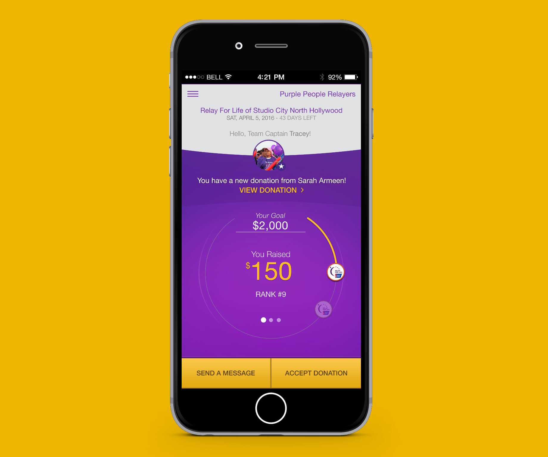 Image of Relay for Life Home screen with badge