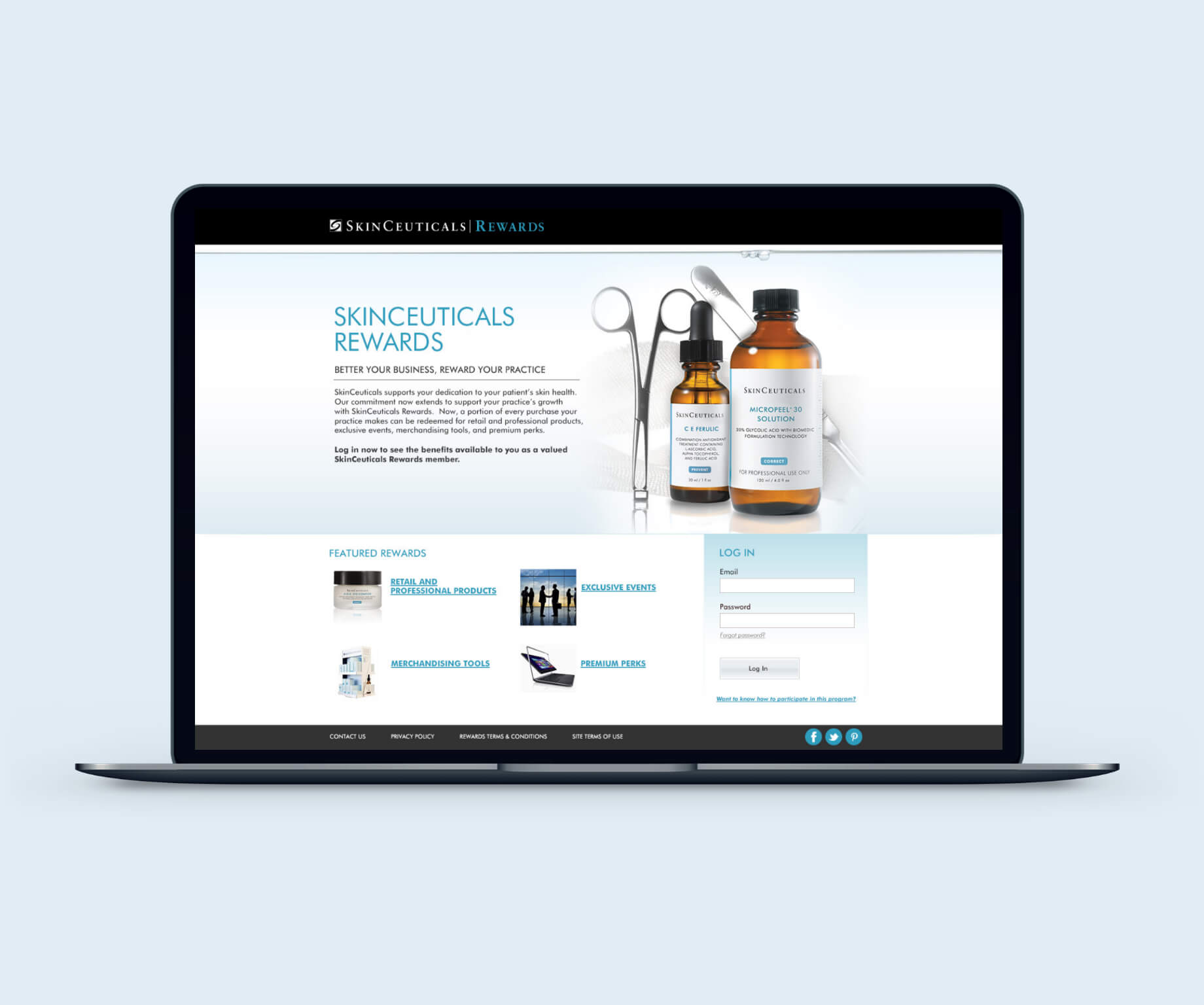 Image of SkinCeuticals Landing/Log In Page Design